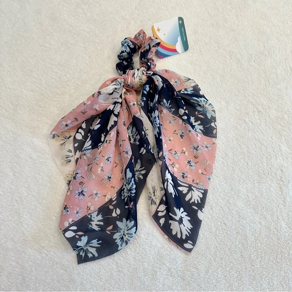 NWT Marta Scrunchie Bow Blue and Pink Floral Hair Tie